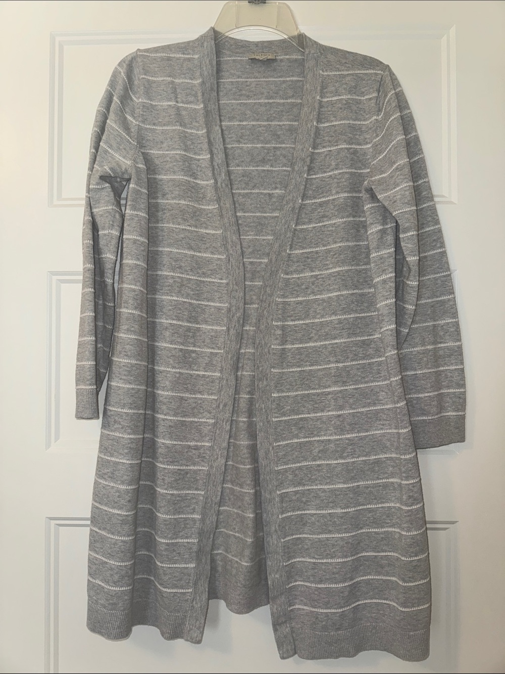 Talbots Gray and White Striped Open-Front Women's Cardigan